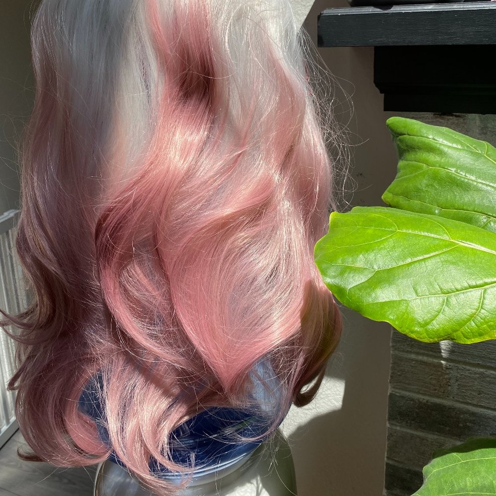 Balayage White and Pink Wig Waist Length